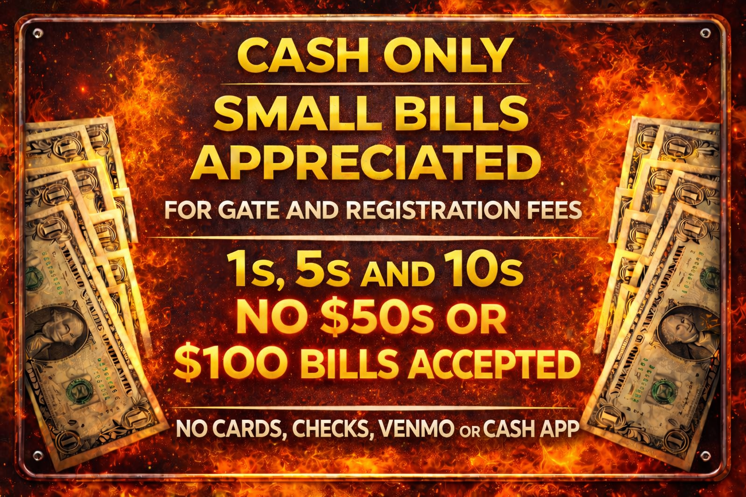Cash only with no checks, venmo